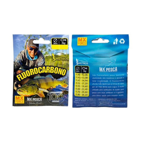 Linha 100% Fluorocarbono MX FORCE (Cartela com 5 Metros)